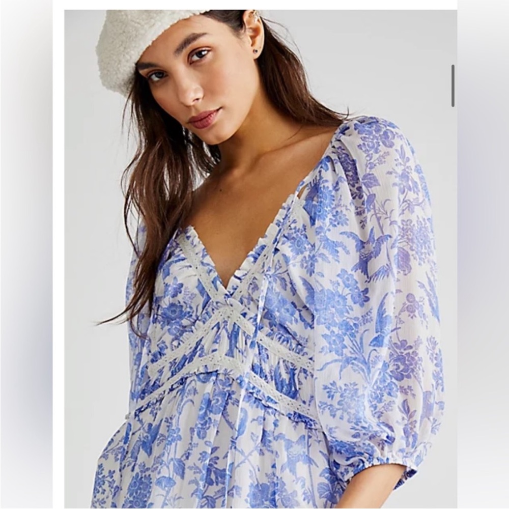 Free People You're A Jewel Printed
Maxi Dress In Ivory & blue Combo